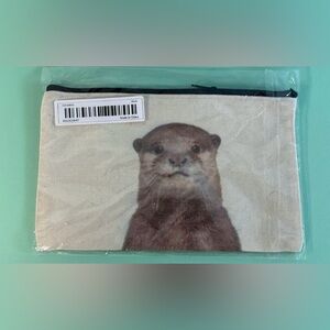 Cream with Black Zipper Otter Makeup Bag or Pencil Case, Storage Bag, New